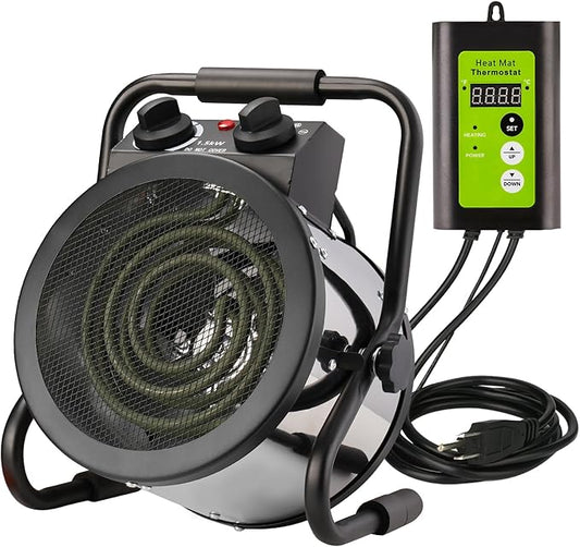 Greenhouse Heater with Digtal Thermostat, 1500W Electric Greenhouse Heaters, Fast Heating with Overheat Protection, Grow Tent Heater for Green House, Outdoor, Patio, Flower Room, Sliver
