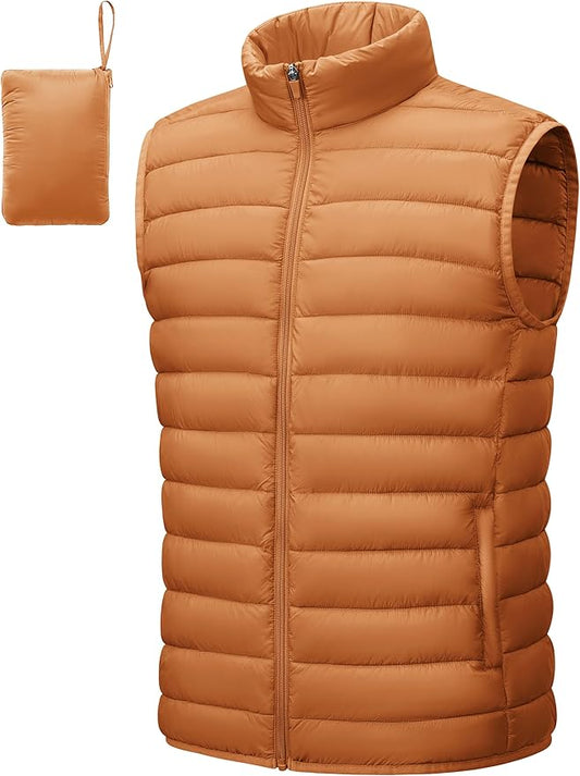 Cotrasen Men's Puffer Lightweight Vest Packable Outerwear Vest Warm Winter Outdoor Sleeveless Jacket for Travel Running
