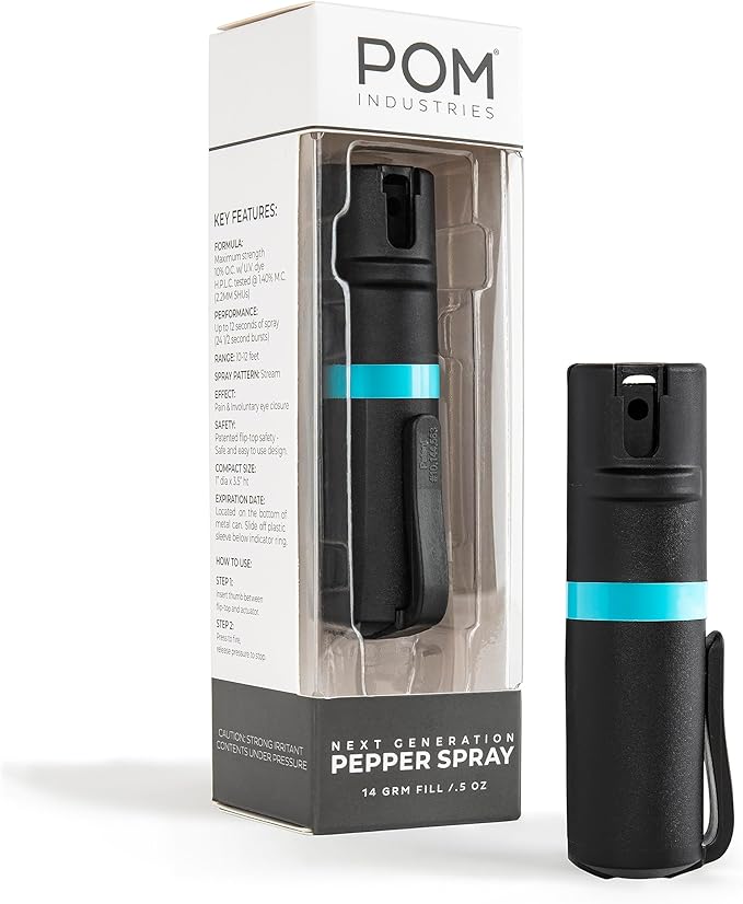 POM Pepper Spray Pocket Clip, Quick Flip Top Safety, Maximum Strength OC Formula with UV Marking Dye, Safe Compact and Tactical Design for Everyday Carry, 25 Bursts, 10 ft Range, 0.5 fl oz