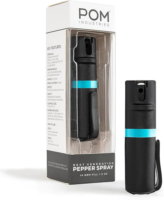 POM Pepper Spray Pocket Clip, Quick Flip Top Safety, Maximum Strength OC Formula with UV Marking Dye, Safe Compact and Tactical Design for Everyday Carry, 25 Bursts, 10 ft Range, 0.5 fl oz