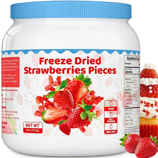 Large 18oz Freeze Dried Strawberries - Big Can of 100% Natural Sweet Dry Frozen Strawberry Pieces, No Gluten & No Allergen, Resealable Container for Snacks, Baking, Yogurt, Smoothies, 510g