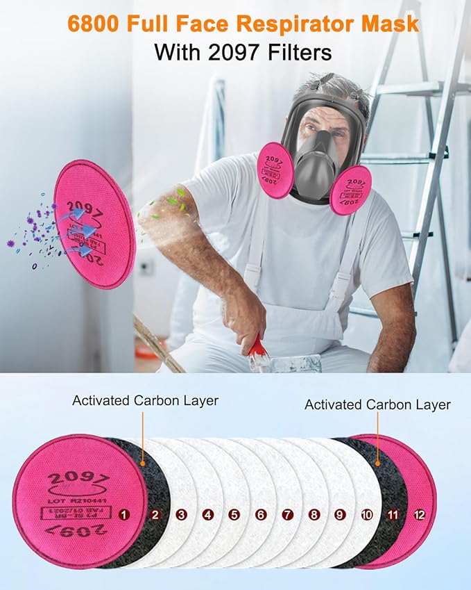 Full Face Respirator Mask with Filters 60921 & 2097, Gas Mask Against Dust, Organic Vapor, Paint, Welding, Chemicals, Epoxy Resin, Sanding, Woodworking