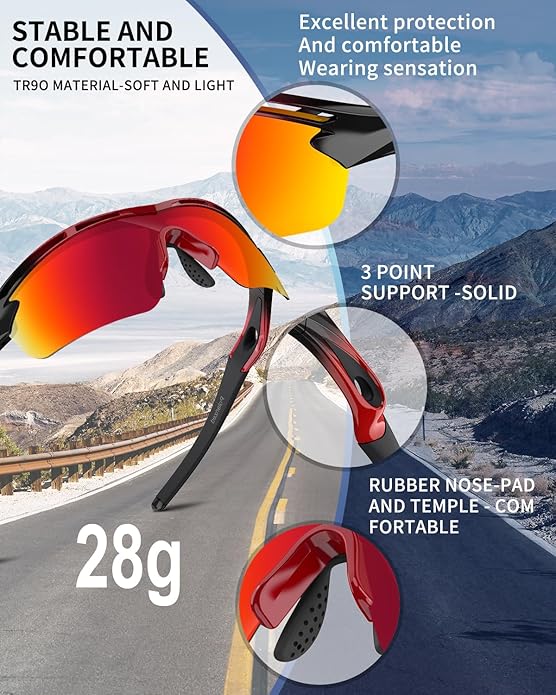 Rosemal Sports Sunglasses Polarized Cycling Sunglasses Running Driving Fishing Hiking for Men Women UV400 TAC TR90