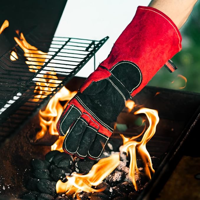 Grill Armor Welding Gloves – 16inch 932℉ - Leather Forge/Mig/Stick – Heat/Fire Resistant Gloves, Mitts/Pot Holders For Oven, Grill, BBQ, Furnace, Stove, Fireplace, Tig Welder, Animal Handling Glove