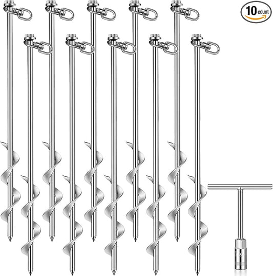 Hiboom Ground Anchor Screw Heavy Duty Earth Anchors Tent Stakes for High Wind with T Handle Hex Wrench Trampoline Hook Ground Stakes for Camping Canopies Car Ports Sheds
