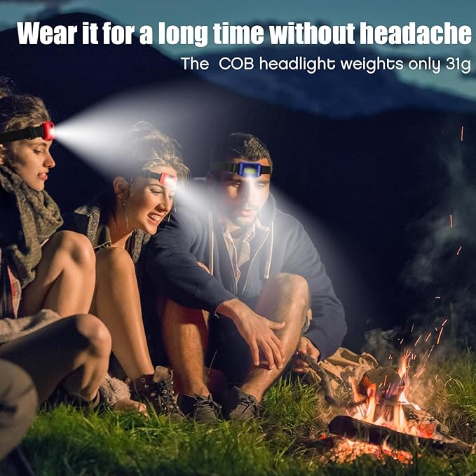 48 Pack LED Headlamp Flashlight Bright Waterproof Head Lamp Torch Cob Flood Head Light Bulk 800 lumens with 3 Modes 144 AAA Batteries for Adult Kids Running Camping Night Survival, 4 Colors
