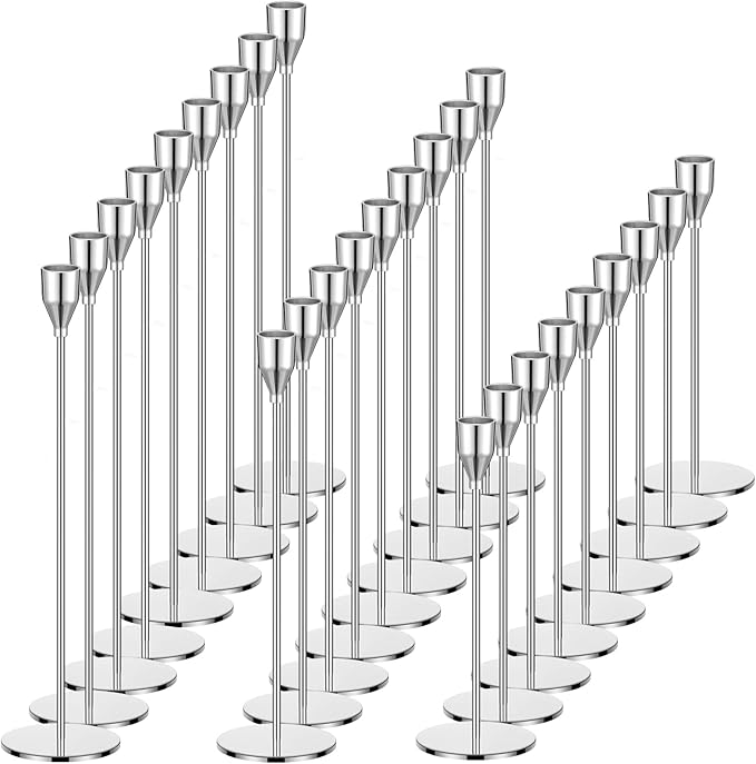 27 Pack Candles Holder, 9 Sets Taper Candlestick Holders Fit 0.75 Inch Thick Pillar Candles, Long Candle Sticks Centerpiece Decor for Home Wedding Dinning Party Anniversary(Silver)