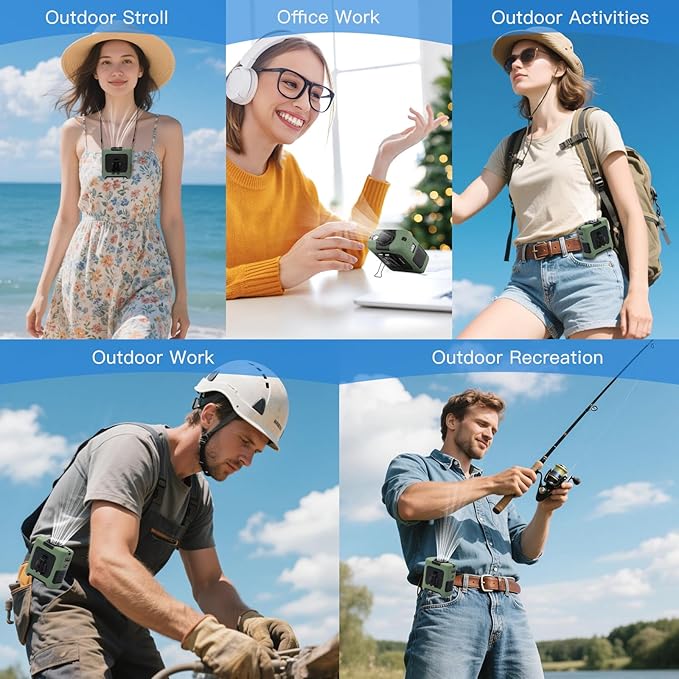 Portable Fans Strong Airflow Personal Waist Fan with Max 40H Runtime Hands Free Neck Fans Wearable Belt Fan for Outdoor Jobsite Camping and Traveling 5 Speeds USB-C Rechargeable 10000mAh (Green)