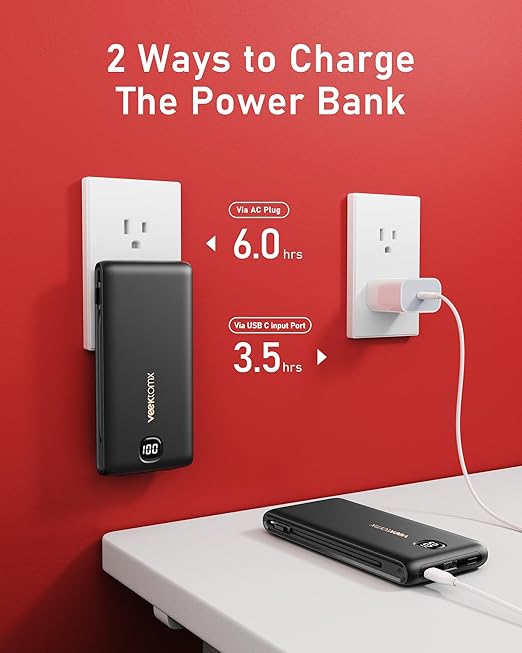 Portable Charger Power Bank Built in Cables and Wall Plug, 10000mAh iPhone Battery Pack Fast Charging, USB C External Slim Power Bank, Travel Essentials Compatible with iPhone 17 16 15 14 iPad, Black