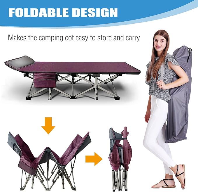 DoCred Folding Camping Cot with Mattress, 2 Pack Heavy Duty Folding Cot for Adults, Portable Sleeping Cot Bed Adults Outdoor Bed with Carry Bag, Travel Camp Cots