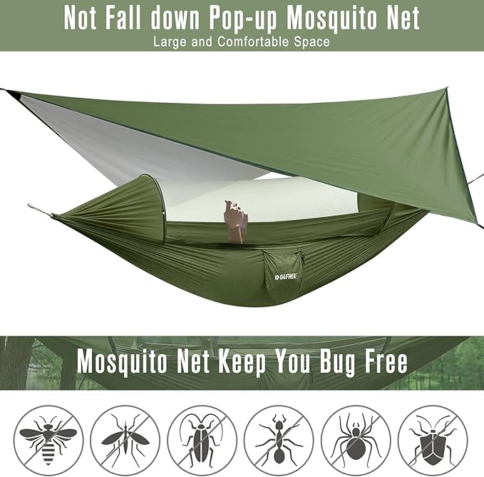 G4Free Large Camping Hammock with Mosquito Net and Rain Fly- 2 Person Portable Hammock with Bug Net and Tent Tarp for Outdoor Hiking Camping Backpacking Travel