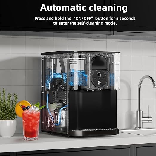 Antarctic Star Nugget Ice Maker,Countertop Ice Maker with Soft Chewable Ice,44 Lbs/24H,Self-Cleaning,One-Click Operation,for Home/Kitchen/Office/Party,Black