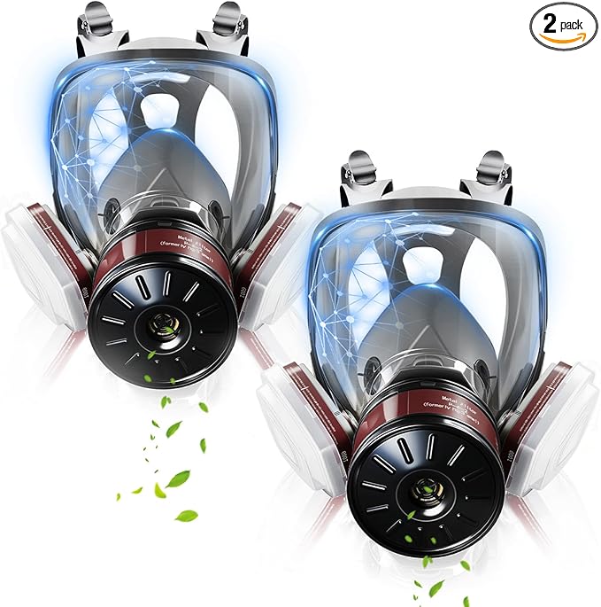 2Pack Full Face Gas Mask: Gas Masks Survival Nuclear and Chemical with 6001 & 40MM Activated Carbon Filter Full Face Respirator Mask Used for Dust Spray Machining Soldering Polishing Welding