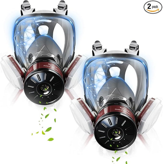 2Pack Full Face Gas Mask: Gas Masks Survival Nuclear and Chemical with 6001 & 40MM Activated Carbon Filter Full Face Respirator Mask Used for Dust Spray Machining Soldering Polishing Welding