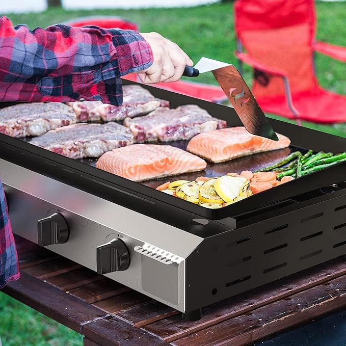 4 Burner Flat Top Grill, 30 Inch Stainless Steel Tabletop Portable Propane Griddle, 40,000 BTU BBQ Gas Griddle Flat Grill for Outdoor BBQ