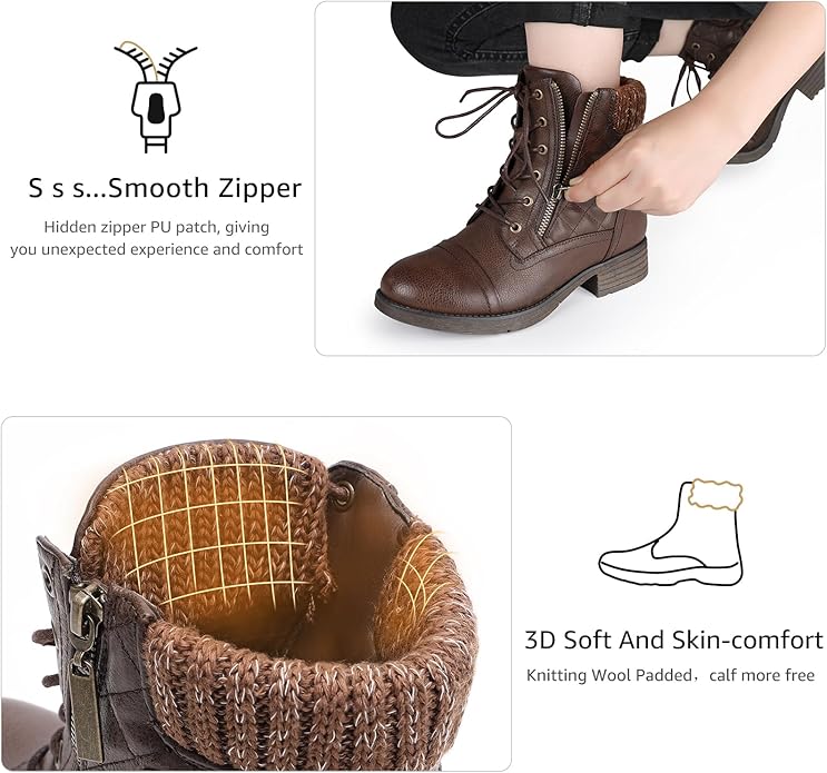 STQ Women's Combat Boots Lace up Ankle Booties