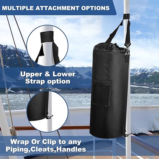 Waterproof Boat Trash Can with 6 Clips, 13 Gal Boat Trash Bag Holder with Pocket, Reusable Fast Cleaning Pontoon Boat Accessories, Marine Boat Garbage Can for Fishing, Sandbar, or Camping