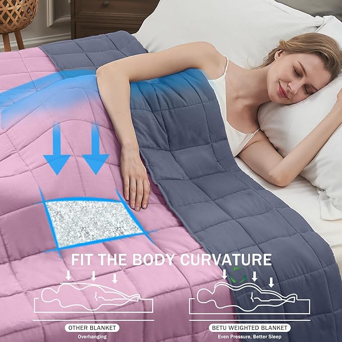 Weighted Blanket for Adults (15lbs, 60"x80" Queen Size) - Cooling and Breathable Heavy Blanket for 120-160lbs with Premium Glass Beads - Soft Thick Blanket for All-Season Sleeping Comfort-Pink Grey