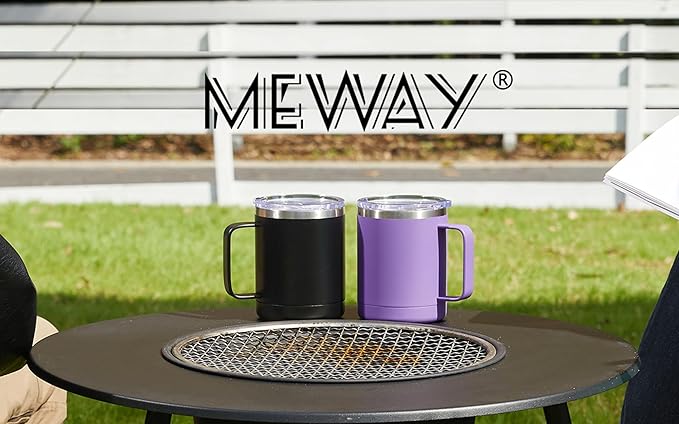 MEWAY 12oz Coffee Mug With Handle 2 Pack Bulk,Stainless Steel Insulated Travel Tumblers With Sliding Lid,Double Wall Vacuum Camping Cup for Hot & Cold Drinks Tea (Cold Grey,Set of 2)