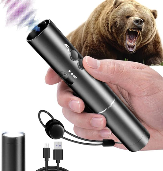 Electronic Bear Air Horn,120dB Bear Whistle with Flashlight Bear Spray self Defense 40 feet Hiking Emergency Whistle Can Replace Bear Bell