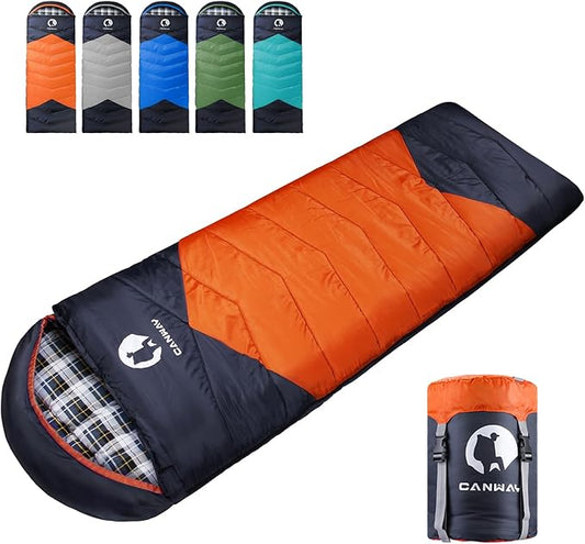 CANWAY Flannel Sleeping Bag for Adults & Kids - Camping & Backpacking - Cold & Warm Weather - Compression Sack