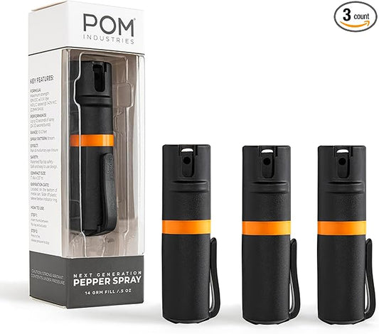 POM Pepper Spray Pocket Clip, Quick Flip Top Safety, Maximum Strength OC Formula with UV Marking Dye, Safe Compact and Tactical Design for Everyday Carry, 25 Bursts, 10 ft Range, 0.5 fl oz