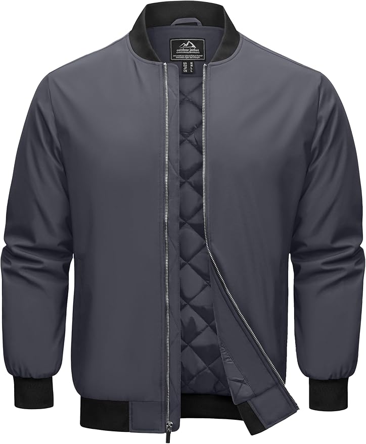 Cotrasen Men's Bomber Jacket Full Zip Windbreaker Warm Winter Windproof Casual Outwear Padded Lined Coats