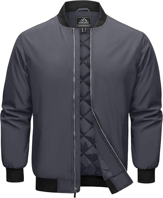 Cotrasen Men's Bomber Jacket Full Zip Windbreaker Warm Winter Windproof Casual Outwear Padded Lined Coats