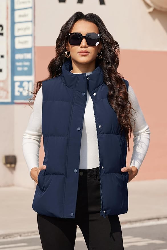 MAGCOMSEN Women's Puffer Down Vest Oversized Zip Up Outerwear Lightweight Winter Padded Gilet Jacket with Pockets