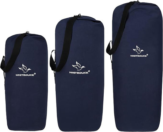 WHITEDUCK Top Load Canvas Folding Duffel Bag, Water Resistant Army Style Shoulder Bag for Men and Women- Gym, Sports, Travel, Hiking, Camping, Backpacking (Large 25" x 42",Blue)