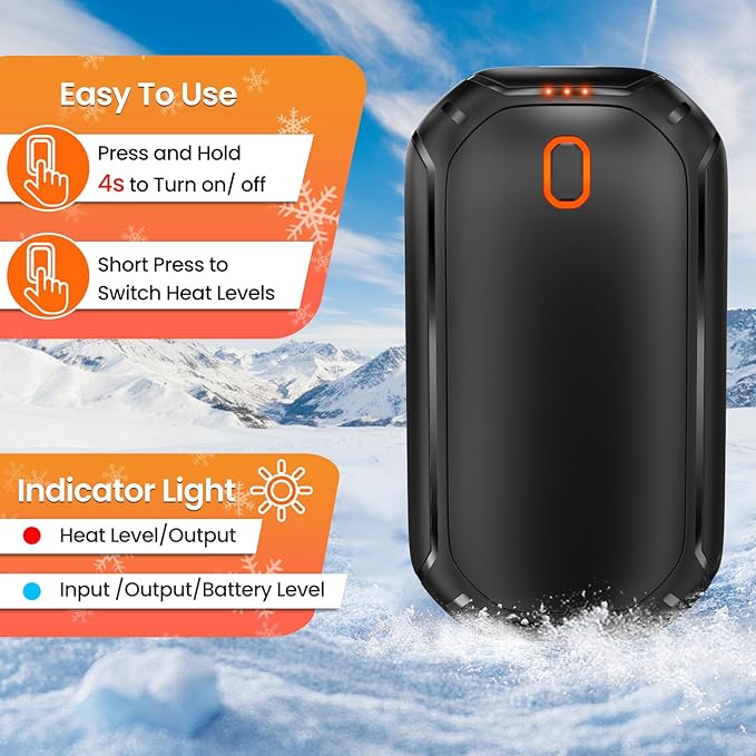 2 Pack Hand Warmers Rechargeable, 2025 New Portable Magnetic Electric with 12hrs Warmth, Double-Sided Heating Pocket Size for Outdoors, Camping - Winter Gifts for Women Men