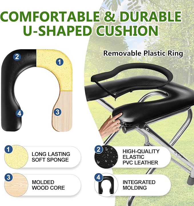 BLIKA Portable Toilet for Camping, 350LBS Stainless Steel Foldable Camp Travel Toilet with Soft Seat for Adults, Portable Potty for Camping, RV Travel, Road Trips, Includes Waste Bags with Gel