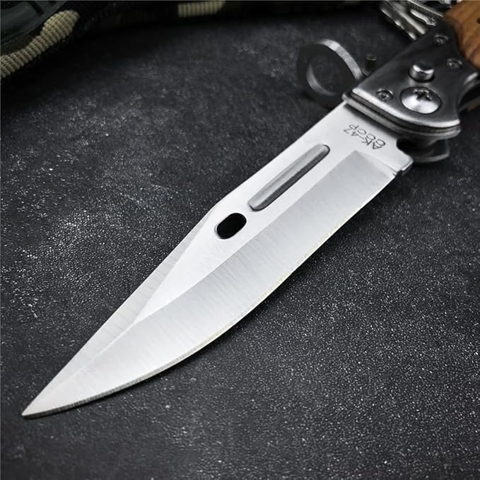 HUAAO 8.66 Inch Camping Knife Portable Folding Pocket Knife Speed Safe Assisted Opening Knives Outdoor Hunting Tactical EDC Survival Self Defense Tools AK47 Flipper Knives for Hiking,Gift for Men