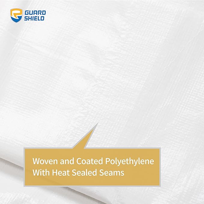 GUARD SHIELD Heavy Duty Tarp 8x10 Feet White Multi Purpose Thick Waterproof Poly Tarp Cover 10mil