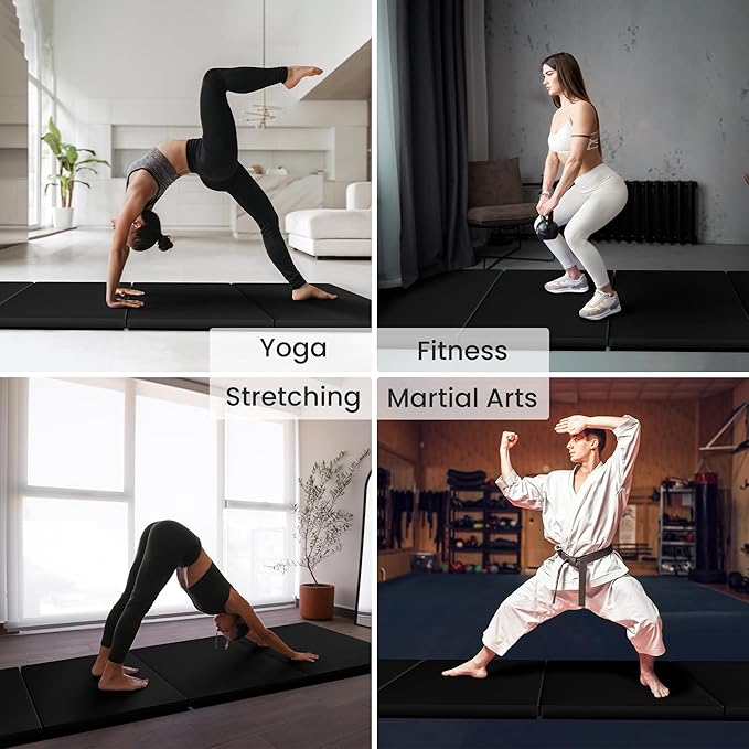 Folding Exercise Gymnastics Mat 10'x4'x2" Gym Workout Mat with Carrying Handles High-Density Anti-Tear Portable Fitness Aerobics Mats for Home Gym Yoga Pilates Tumbling MMA Core Training, Multiple Colors