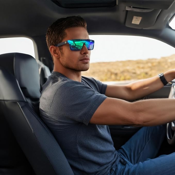 FEISEDY Men Sunglasses Polarized Oversized Square Flat Top Cycling Running Fishing Golf Hiking Sports B2990