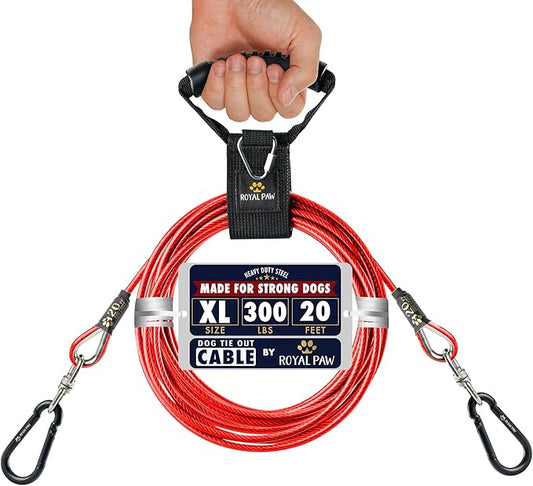 Dog Tie Out Cable - Tie Out Cable for Dogs (up to 300 lbs) - Use Dog Tie-Outs & Stakes for Outside - Best Heavy Duty Dog Leash for Large Dogs (20ft - Red Ruby)