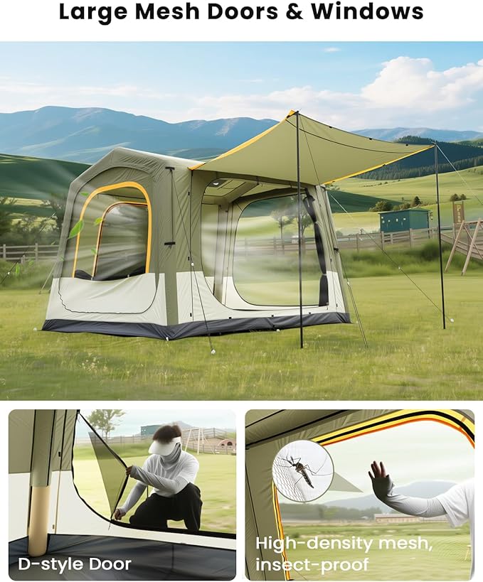 Inflatable SUV Tents for Camping, Pop Up Car Tent, Large SUV Tent Attachment for Camping, 2 in 1 Inflatable Tents Attach to Back Car with AC Port - ArmyGreen