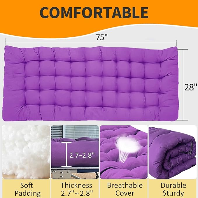 2 Pack Camping Cot with Mattress Comfortable Cot Bed Folding Cot Heavy Duty Blue and Purple Cots for Sleeping with Carry Bag for Adults Kids Guest Bed Outdoor Indoor Home