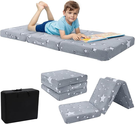 MeMoreCool Foldable Floor Mattress for Kids, Toddler Floor Nap Mat for Sleeping Daycare, Small Child Foldable Mattress Floor Bed, Trifold Futon Portable Tri Folding Mattress, Glow 63x26 Inch