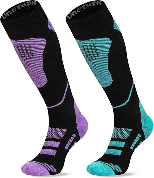 Merino Wool Ski Socks 2 Pairs, Thermal Knee High Warm Socks for Snowboarding, Hiking, Cold Weather, Snow, Hunting