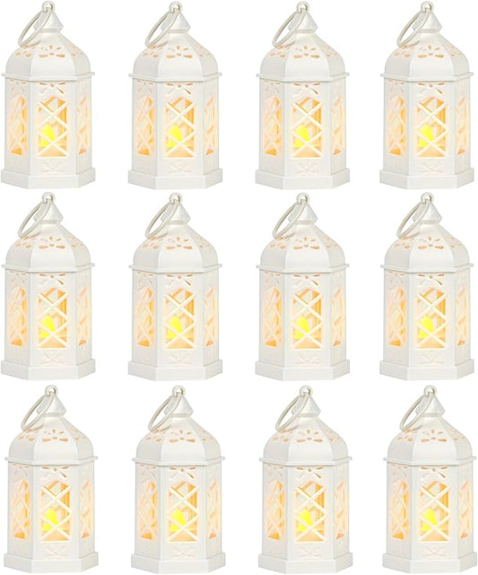 White Candle Lanterns Decorative Indoor Outdoor Mini Small Vintage Rustic Gold LED Farmhouse Fireplace Hanging Lantern Decor Christmas Lanterns Centerpieces for Tables Decorations