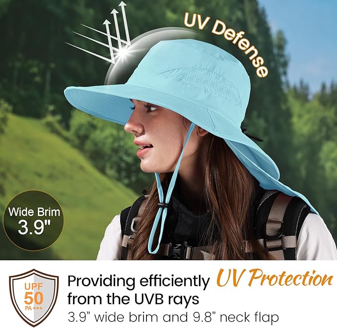 ZOORON Sun Hat for Men Women Fishing Hat with Neck Flap Wide Brim Bucket Hat UV Protection for Beach Camping Hiking