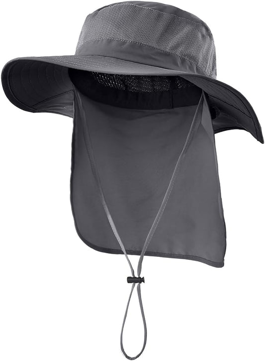Home Prefer Outdoor UPF50+ Mesh Sun Hat Wide Brim Fishing Hat with Neck Flap Sun Hat for Men Women