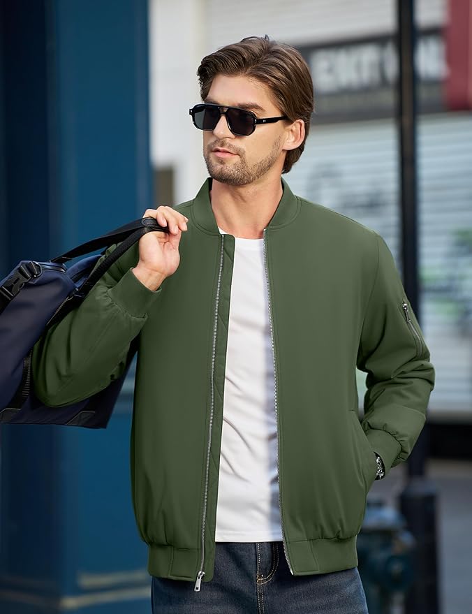 Cotrasen Mens Bomber Jacket Fall Winter Warm Windbreaker Casual Full Zip Padded Coats with Pockets