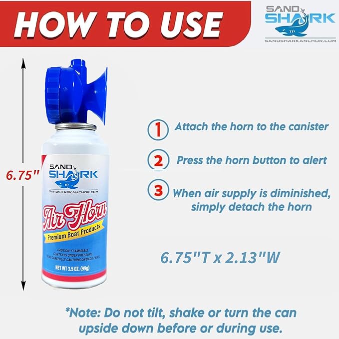 SandShark Premium Air Horn Handheld Canister-Very Loud Airhorn, Coast Guard Approved Boat Horn, Boat Horn Marine, Air Horns For Safety, Camping Air Horns, Air Horn for Dogs, Bear Horn (3.5 oz.)
