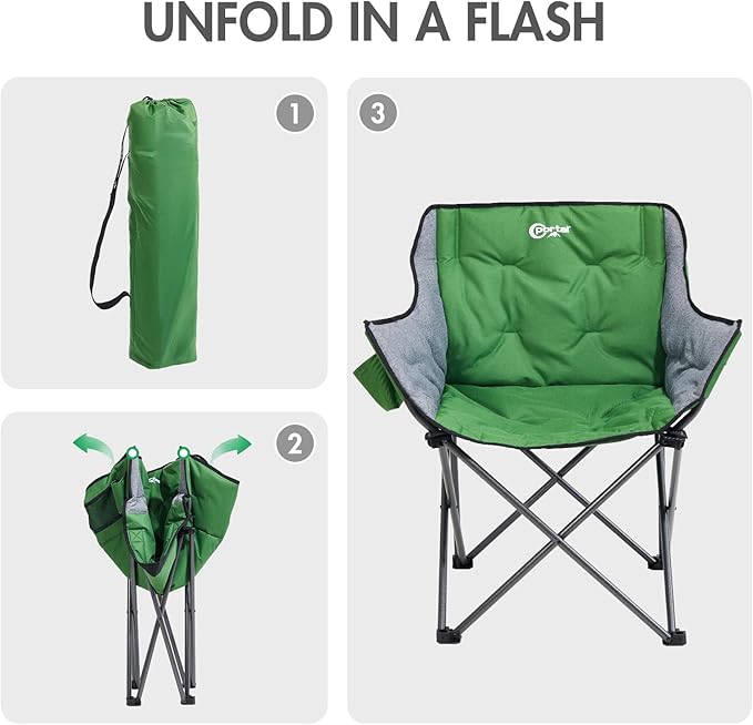 PORTAL 32In Extra Wide Camping Chair for Adults, Oversized Folding Chair with Cup Holder & Carry Bag, Heavy-Duty Outdoor Chair Supports 350 lbs, Portable for Camping, Lawn, Patio