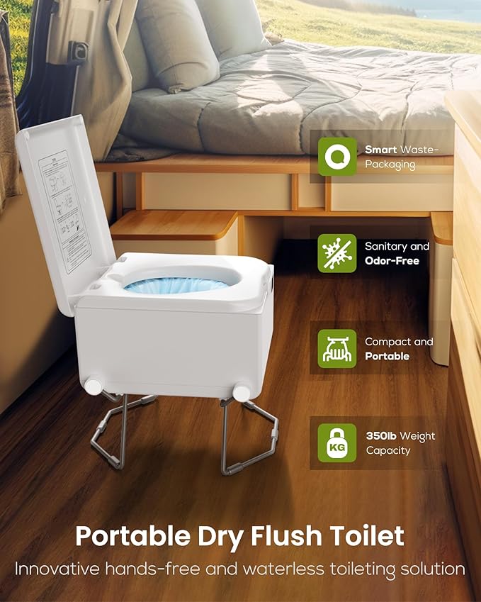 Dry Flush Toilet – Waterless, Odorless, Self-Contained | Rechargeable Portable Toilet for RVs, Van, Boat, Tiny House, Off-Grid | Easier to Use Than Composting or Incinerator Toilets
