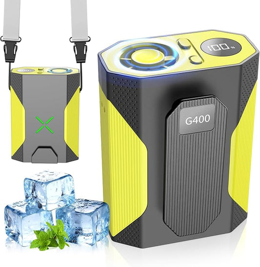 Portable Waist Fan Clip on Belt , 5-Speed Adjustable Wearable Personal Cooling Fans, Rechargeable Battery Operated,Hands-Free Hanging Neck Fan,for Warehouse, Camping, Outdoor,Travel(Black & Yellow)
