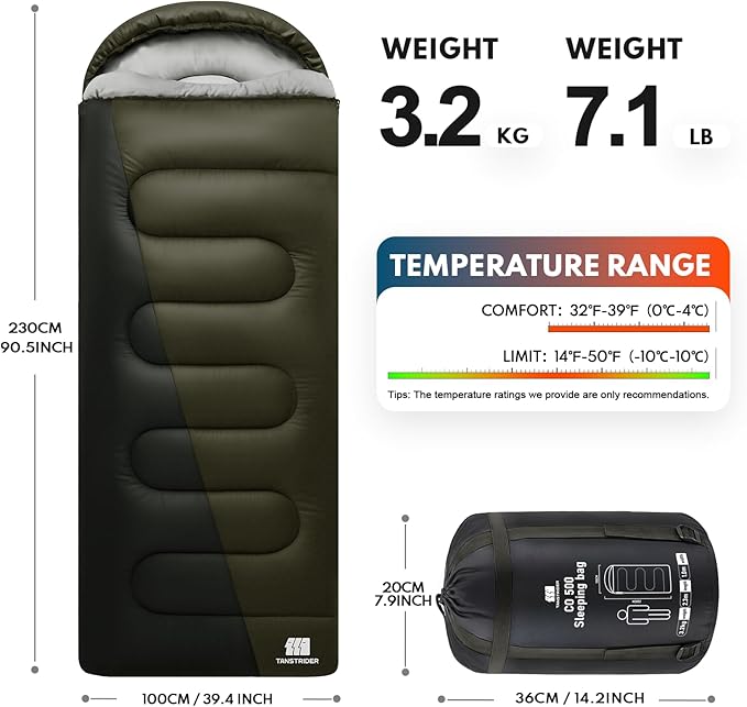 0 Degree XXL Sleeping Bags for Adults Cold Weather,Camping Sleeping Bag with Compression Sack for Winter Hiking, Hunting,Traveling
